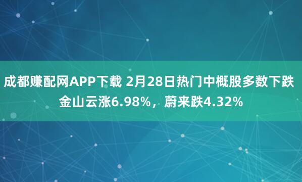 成都赚配网APP下载 2月28日热门中概股多数下跌 金山云涨6.98%，蔚来跌4.32%